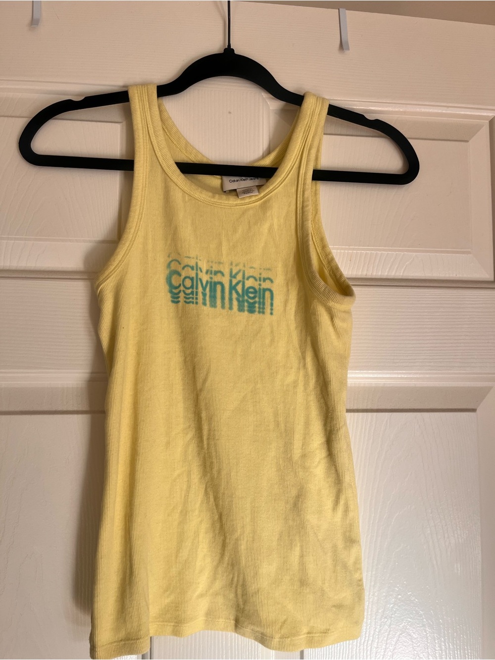 Calvin Klein Yellow Tank Cover-Up with Aqua Logo